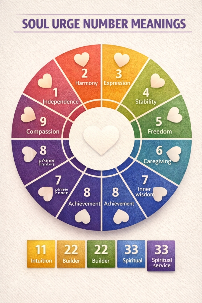 Soul Urge Number Meanings Wheel (1–9 + Master Numbers)