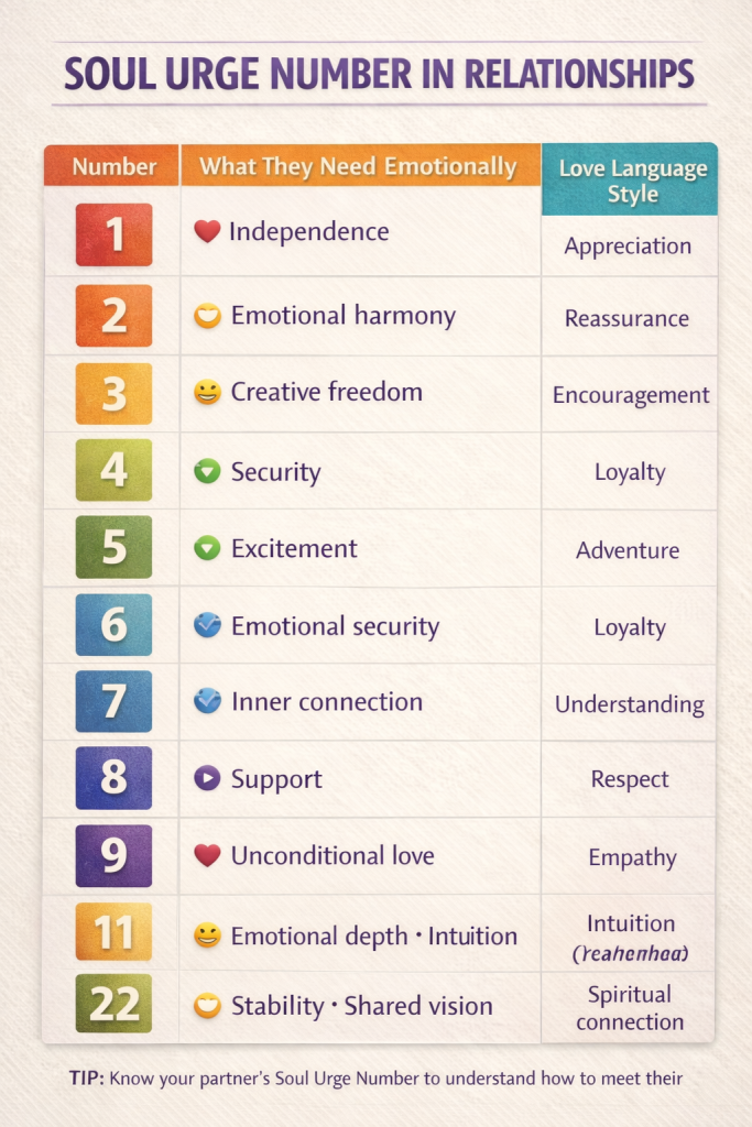 Soul Urge Number in Relationships Map